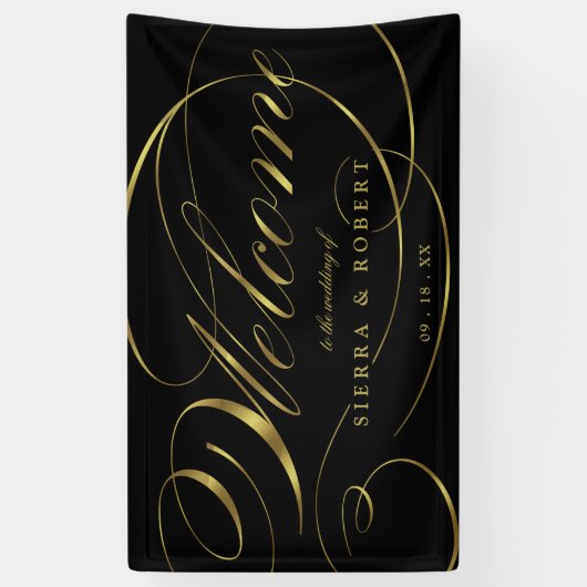 Trouw Welkom Elegant Nep Folie Goud Schrift Spandoek (Verticaal)