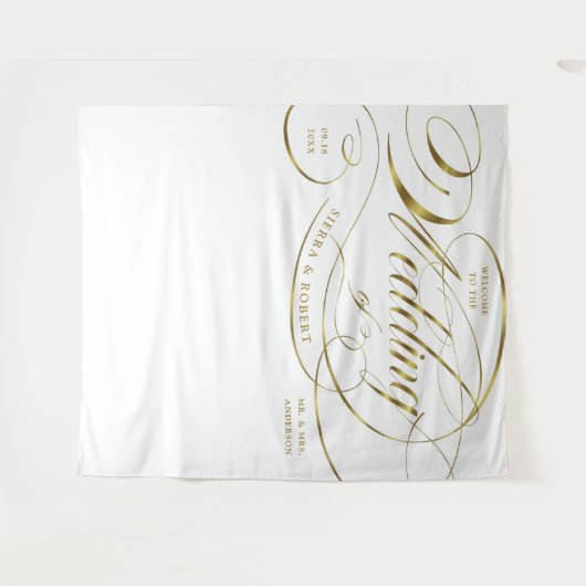 Trouw Welkom Elegante Gouden Gebogen Script Banner Wandkleed (Voorkant (horizontaal))