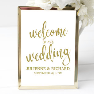 Trouw Welkom Goud Glitter 8x10 Bord Poster