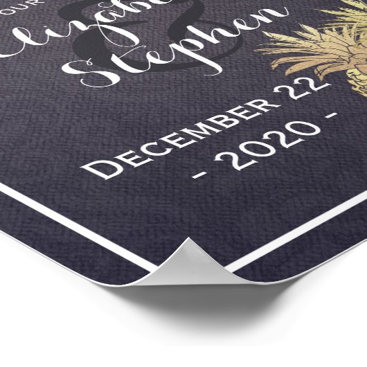 Trouw Welkom Gouden Ananas Echtpaar Navyblauw Poster (Hoek)