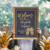 Trouw Welkom Gouden Ananas Echtpaar Navyblauw Poster