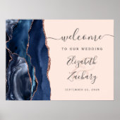 Trouw Welkom in Navy Blauwe Roze Gouden Agaat Blus Poster (Voorkant)
