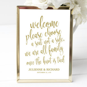 Trouw Welkom Kies een Stoel Goud Glitter Bord Poster