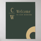 Trouw Welkom Olijfgroen Goud Monogram Bord Poster (Voorkant)