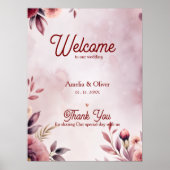 Trouw Welkom Poster – Roze Bloem Teken (Voorkant)