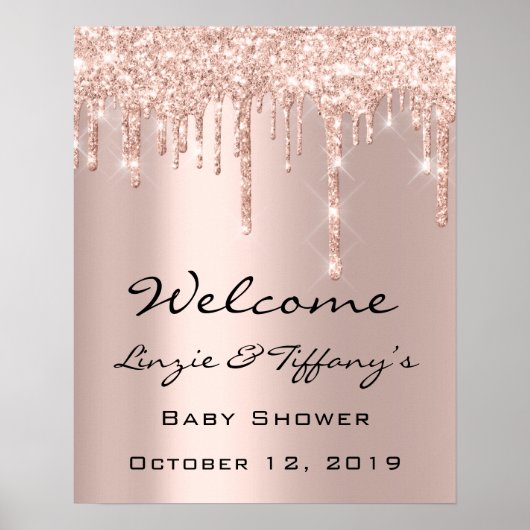 Trouw Welkom Poster Roze Drips Baby Shower (Voorkant)