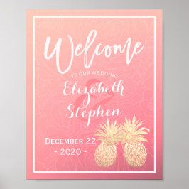 Trouw Welkom Poster Roze Goud Ananas Koppel
