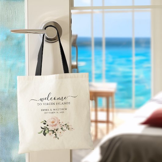 Trouw Welkom Roze Bloem Bruiloft Tote Bag