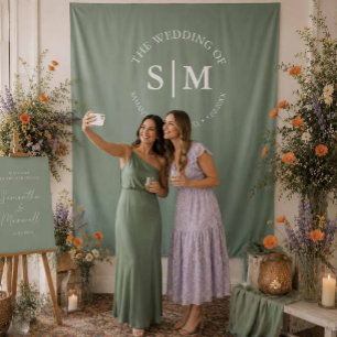 Trouw Welkom Selfie Bord Salie Groen Monogram Wandkleed