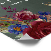 Trouw welkomstbord bordeauxblauw bloemmotief poster (Hoek)