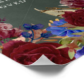 Trouw Welkomstbord Burgundy Blauwe Bloemen Poster (Hoek)