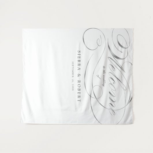 Trouw welkomstbord Elegant Nep Zilver Schrift Wandkleed (Voorkant (horizontaal))