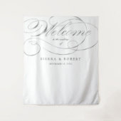 Trouw welkomstbord Elegant Nep Zilver Schrift Wandkleed (Voorkant)