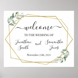 Trouw welkomstbord groen goud geometrisch poster
