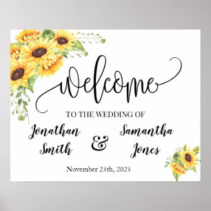 Trouw welkomstbord landelijke stijl zonnebloemen poster