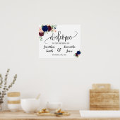 Trouw welkomstbord navy burgundy bloemenposter poster (Keuken)