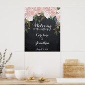 Trouw welkomstbord poster elegante roze bloem (Keuken)