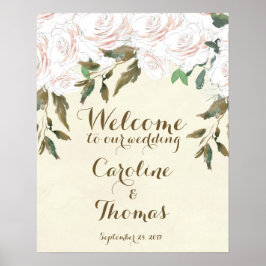 Trouw welkomstbord poster elegante witte bloemen