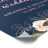 trouw welkomstbord roze navyblauw poster (Hoek)