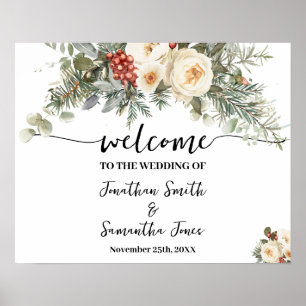 Trouw Welkomstbord Witte Winter Bloemen Poster