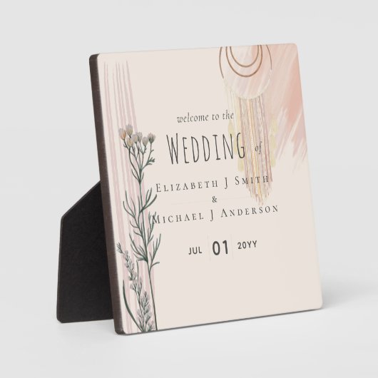 Trouw welkomstborden - Stofblauw Perzik Fotoplaat (Voorkant)