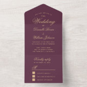 Trouw Wijn Kleur Goud Elegant Script RSVP All In One Uitnodiging (Binnen)