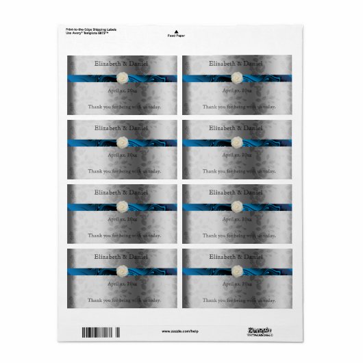 Trouw Wijn/Waterfles Label met Blauwe Lint (Full Sheet)