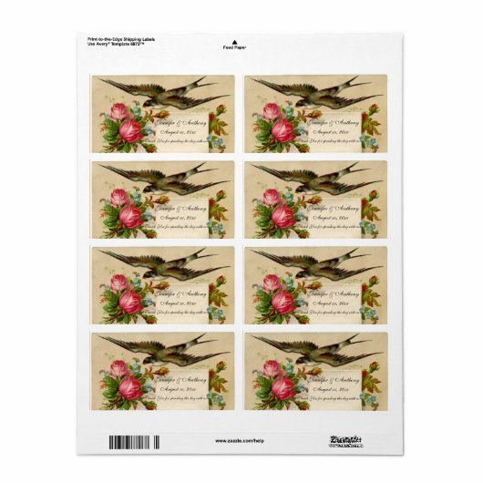 Trouw Wijnlabel Bluebird & Roses Etiket (Full Sheet)