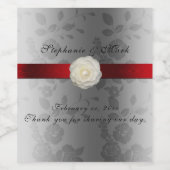 Trouw Wijnlabel met Rode Lint op Zilver Wijn Etiket (Enkel label)