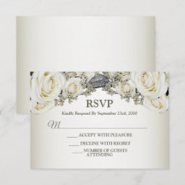 Trouw Wit Bloemrijk Groen Beige Elegant Modern RSVP Kaartje