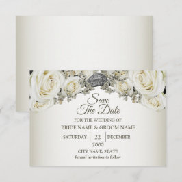 Trouw Wit Bloemrijk Groen Beige Elegant Modern Save The Date