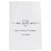 Trouw wit meneer mevrouw hart script  medium cadeauzakje (Voorkant)