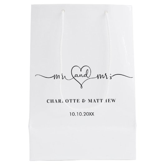 Trouw wit meneer mevrouw hart script  medium cadeauzakje (Achterkant)