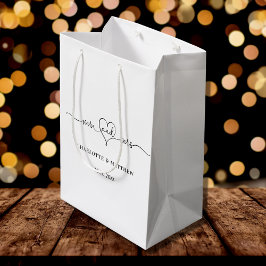 Trouw wit meneer mevrouw hart script  medium cadeauzakje