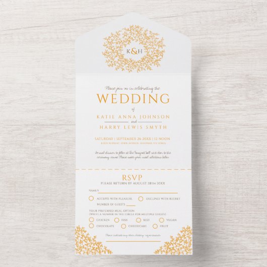 Trouw wit oranje bladeren alles in een uitnodiging (Binnen)