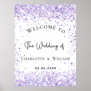 Trouw wit viooltje lavendel glitters welkom poster