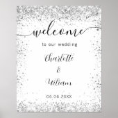 Trouw wit zilveren glitterscript welkom poster (Voorkant)