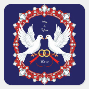 Trouw Witte Duiven met Juwelen Ontwerp Vierkante Sticker