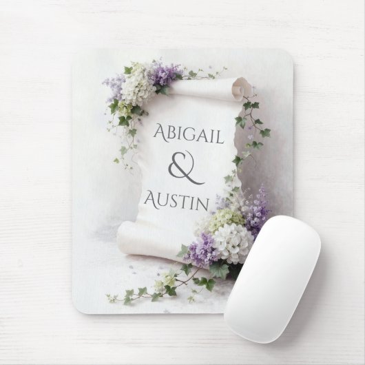 Trouw Witte Rol met Hydrangea's en Sering Muismat (Met muis)