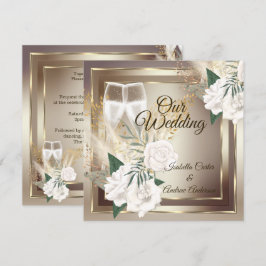 Trouw Witte Roos Champagne Goud Brons Kaart