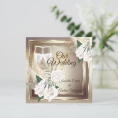 Trouw Witte Roos Champagne Goud Brons Kaart (Staand voorkant)