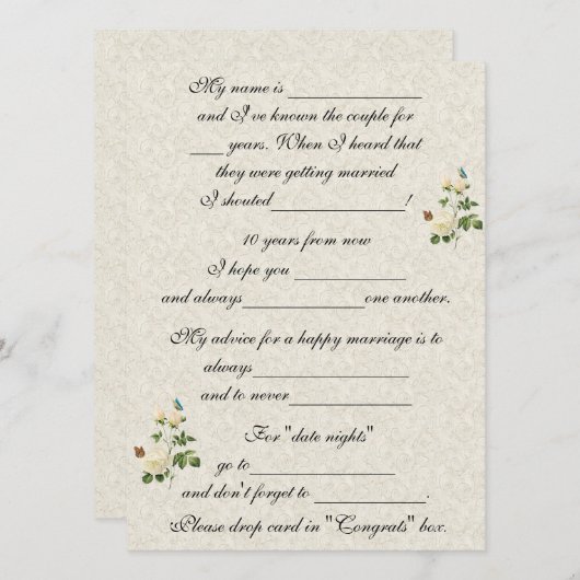 Trouw, Witte Rozen, Huwelijksadvies Kaart (Voorkant / Achterkant)