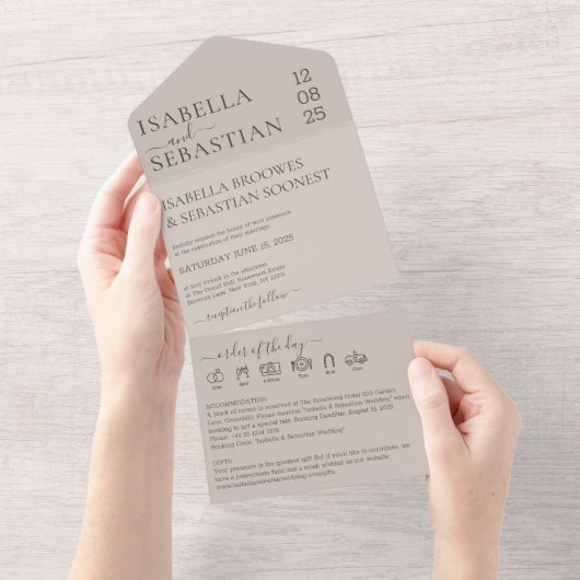 Trouw zachte beige all-in-one uitnodiging save the (Afscheurbaar)