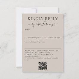 Trouw zachte beige handtekening QR-code vriendelij RSVP Kaartje