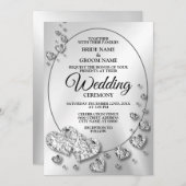 Trouw Zilver Glanzende Harten Geometrisch Elegant Kaart (Voorkant / Achterkant)