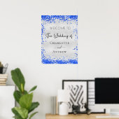 Trouw zilver koningsblauw confetti welkom poster (Thuiskantoor)