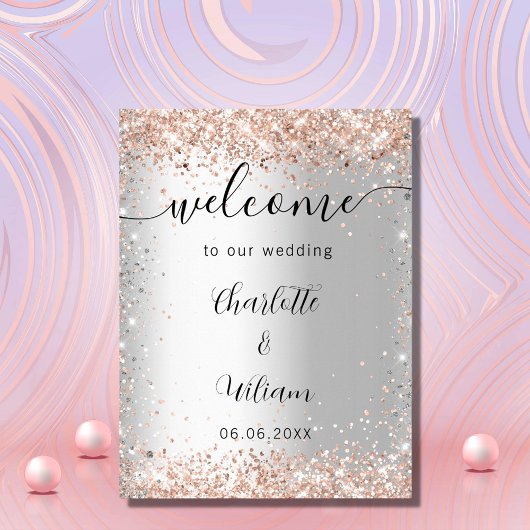 Trouw zilver roze goud namen script welkom poster