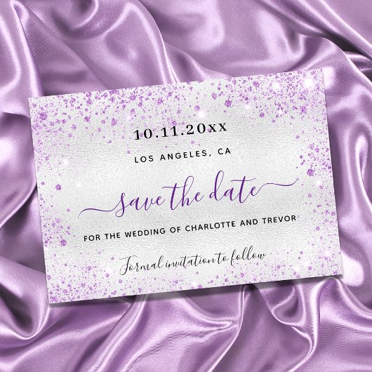 Trouw zilver violette glitters elegant save the date
