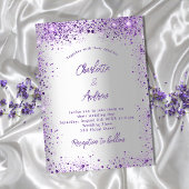 Trouw zilver violette paarse glitters kaart