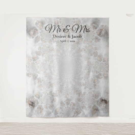 Trouw Zilver Wit Elegante Fotohutten Achtergrond Wandkleed (Voorkant)